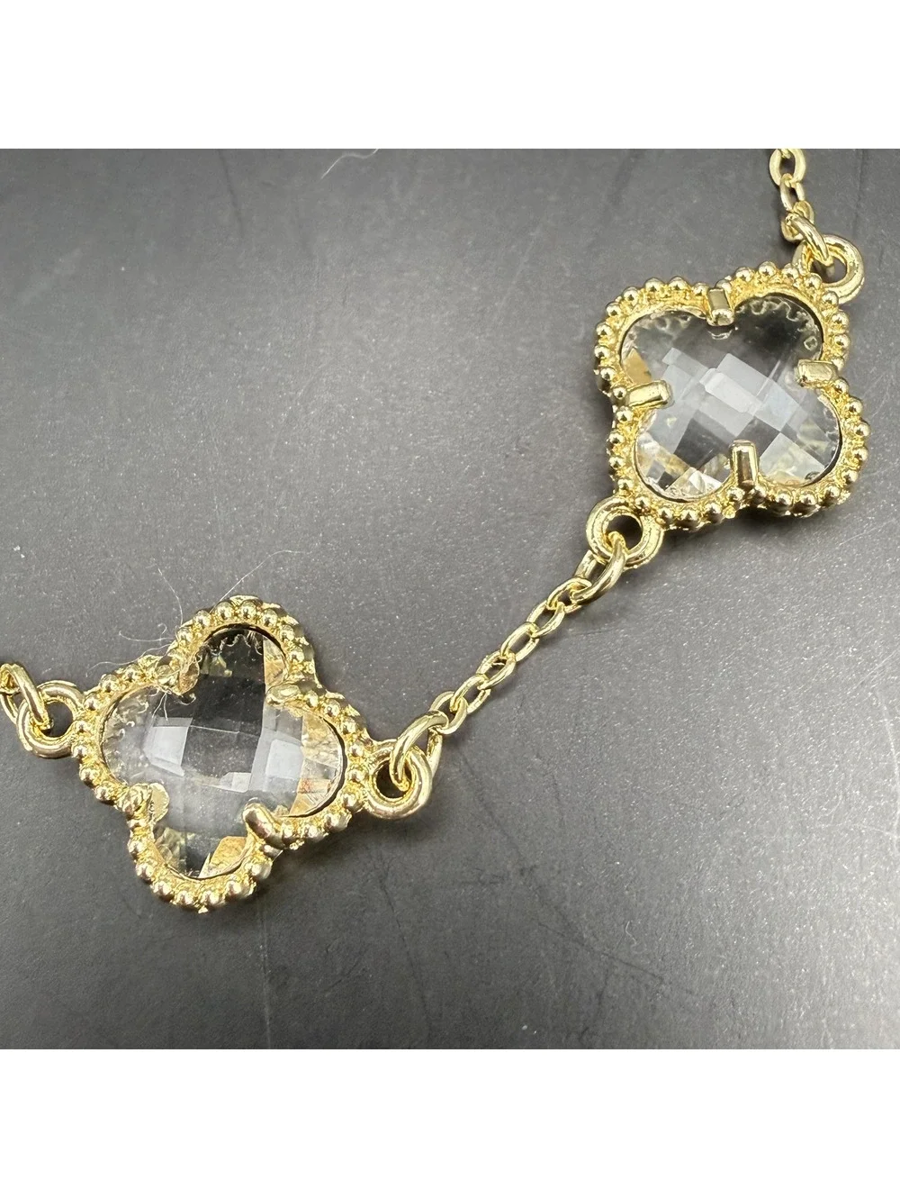 candy+clover clear clover crystal gold tone station bracelet